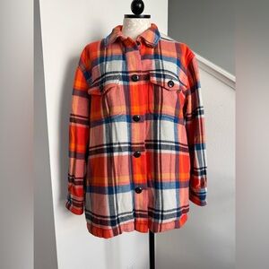 Outerknown Blanket Shirt Jacket Orange Plaid Large Organic Cotton Oversized